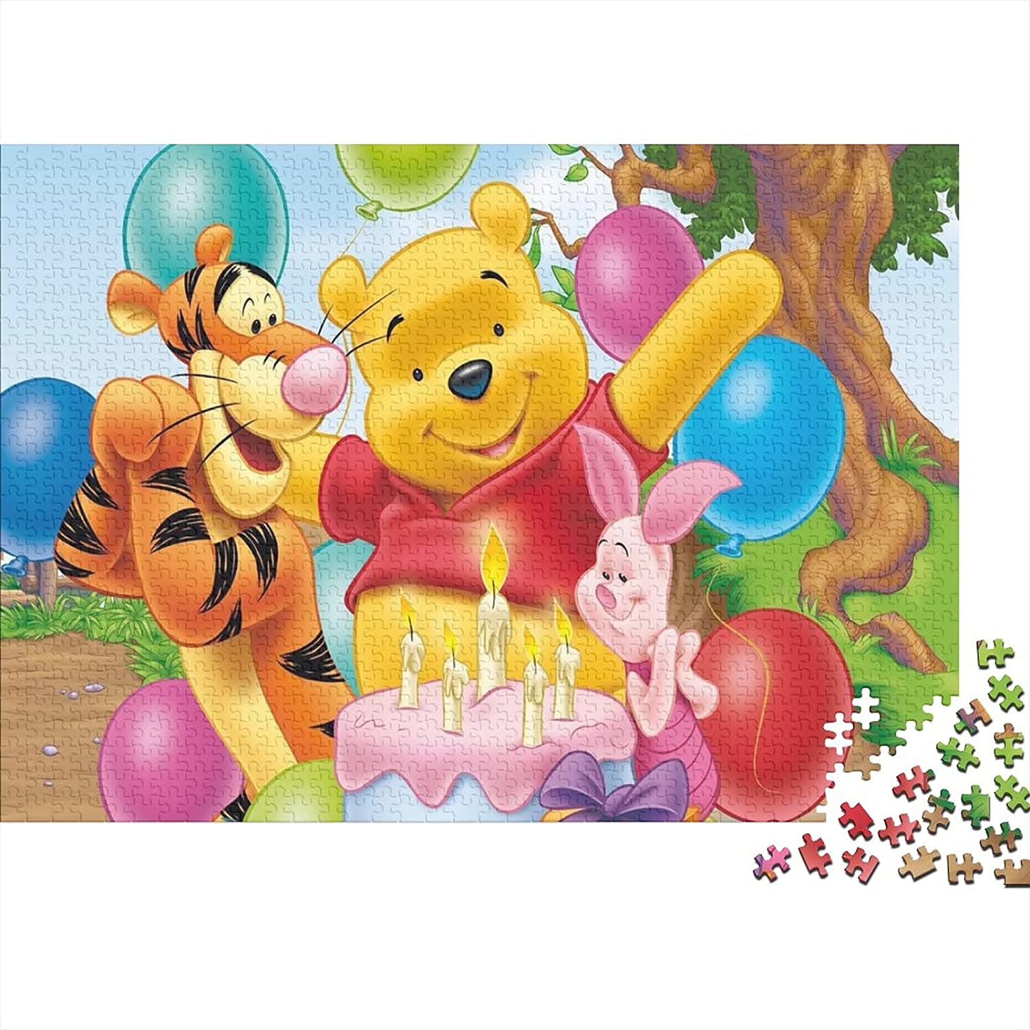 Puzzle de Winnie de Pooh, Piglet y Tigger en cumpleaños